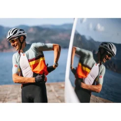 Castelli A Blocco Fietsshirt met Korte Mouwen Heren - ivory/bordeaux-electric lime-sedona sage 365