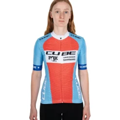 CUBE X Factory Racing Road/XC-Fietshirt met Korte Mouwen Dames - blue´n´orange