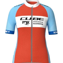CUBE X Factory Racing Road/XC-Fietshirt met Korte Mouwen Dames - blue´n´orange