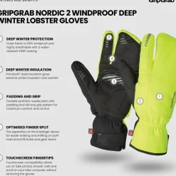 GripGrab Nordic 2 Deep Winter Lobster Windproof Handschoenen - Yellow hi-vis