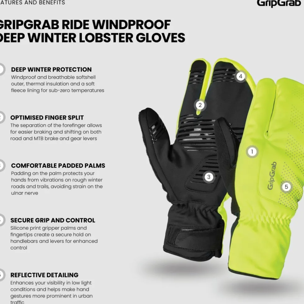 GripGrab RIDE Deep Winter Lobster Winddichte Handschoenen - Yellow hi-vis