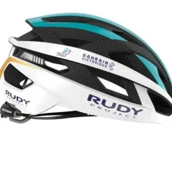 Rudy Project Rebel Helm - Team Bahrain Victorious 2025 - White/Bluegreen Glossy