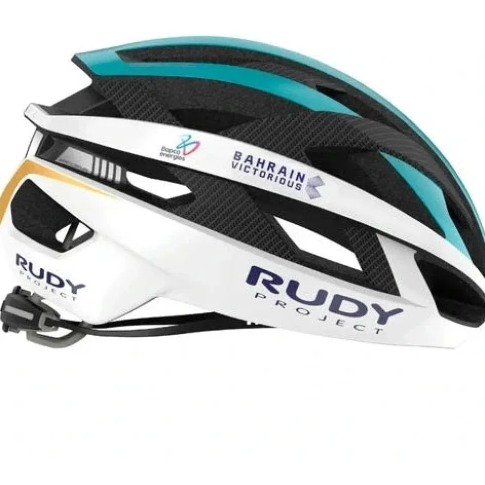 Rudy Project Rebel Helm - Team Bahrain Victorious 2025 - White/Bluegreen Glossy