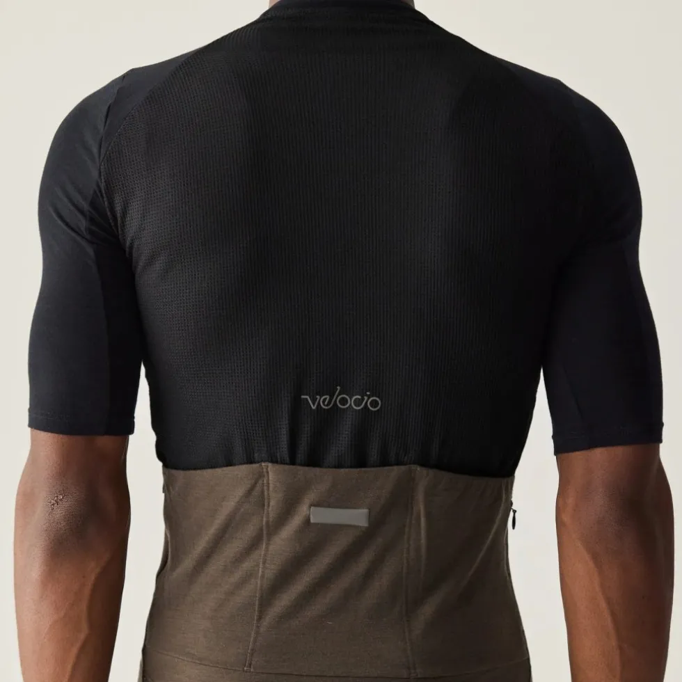 Velocio Merino Luxe Colorblock Fietsshirt Heren - Sulphur/Navy